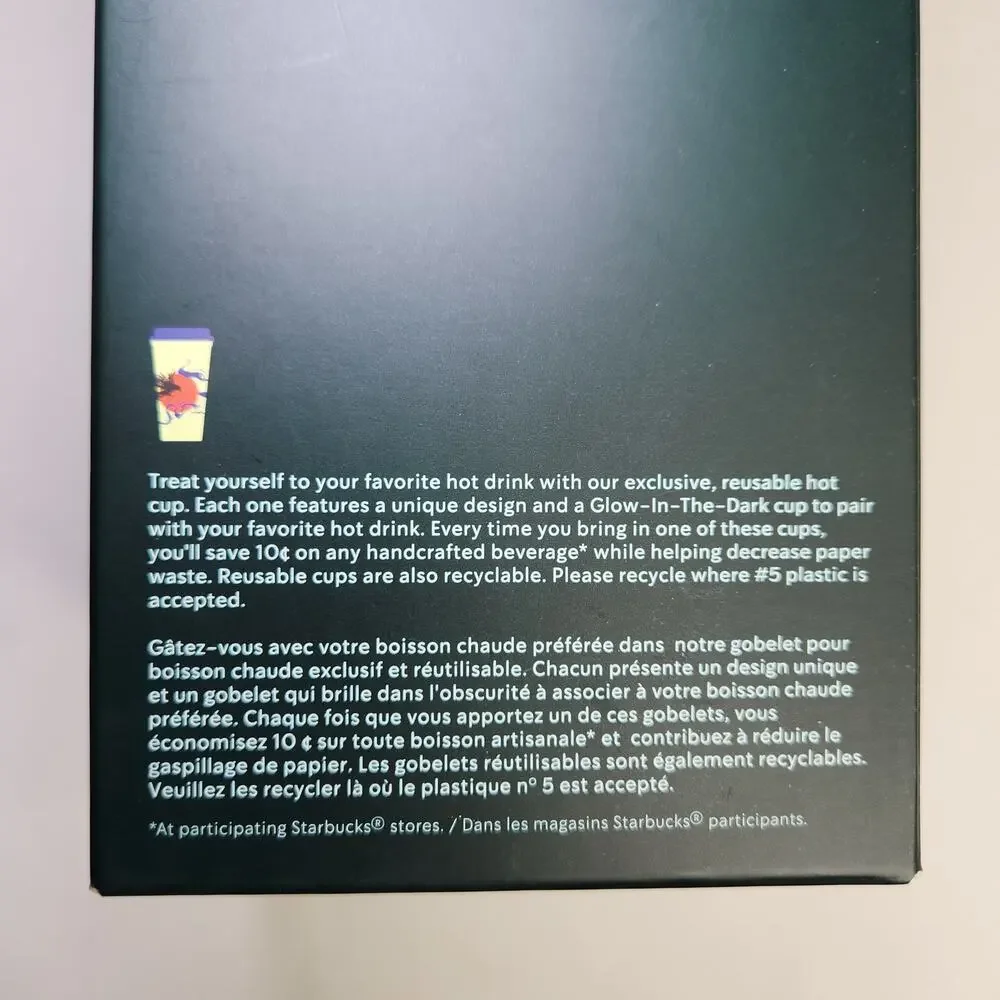 Starbucks Reusable Hot Cups‎ Glow In the Dark Set of 6 with Lids 2022